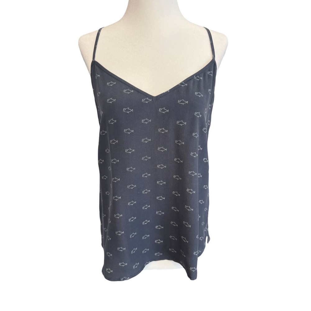 AG Adriano Goldschmied Womens Navy Blue 100% Silk Shark Print Camisole Top Small
